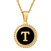 Perrine black beaded initial necklace, letter T