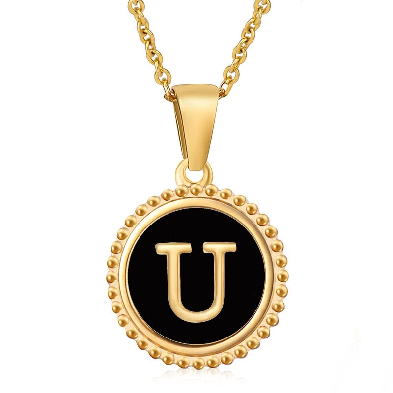 Perrine black beaded initial necklace, letter U