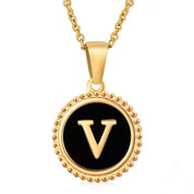 Perrine black beaded initial necklace, letter V