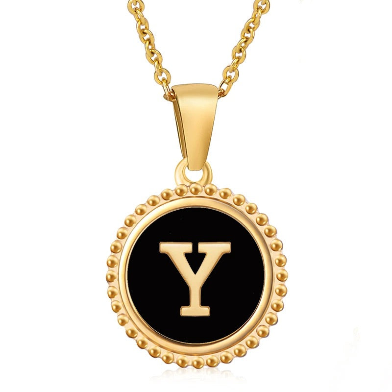Perrine black beaded initial necklace, letter Y