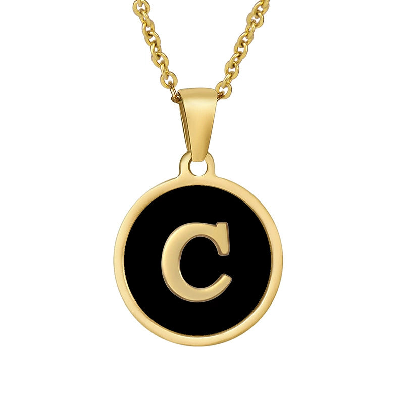 Perrine black initial disc necklace, letter C