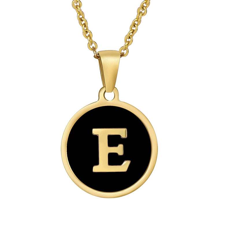 Perrine black initial disc necklace, letter E