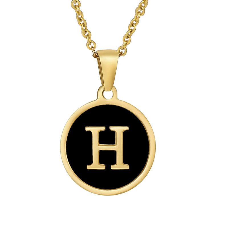 Perrine black initial disc necklace, letter H