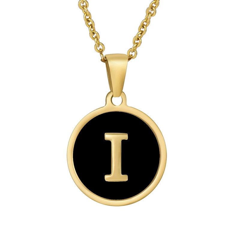 Perrine black initial disc necklace, letter I