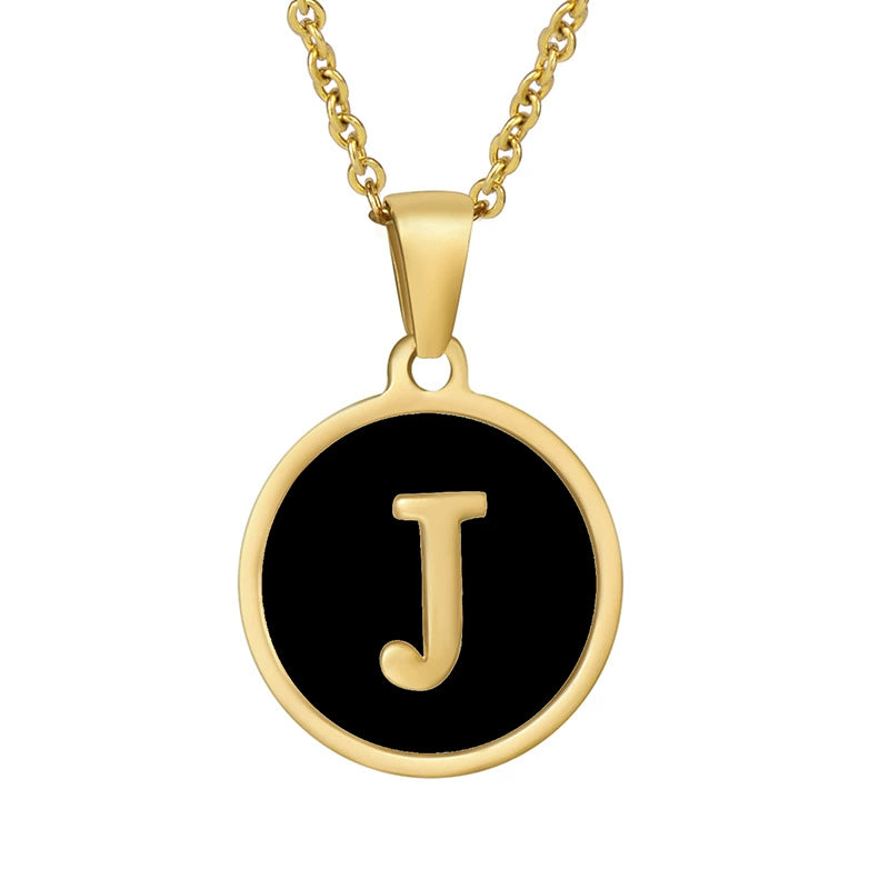 Perrine black initial disc necklace, letter J