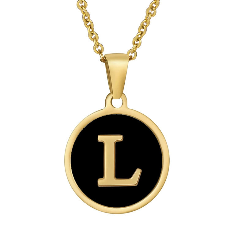 Perrine black initial disc necklace, letter L