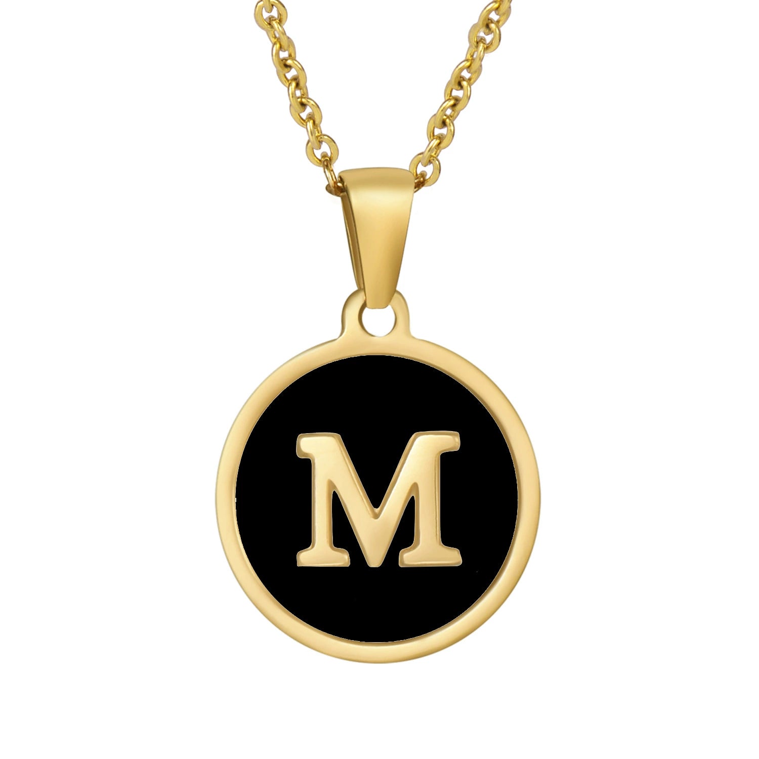 Perrine black initial disc necklace, letter M