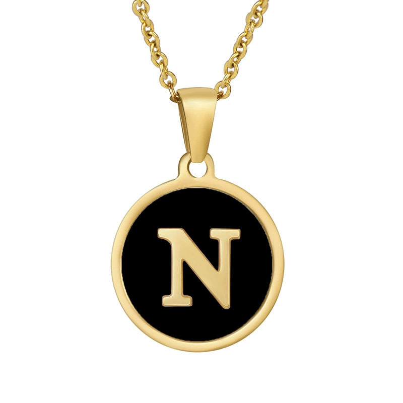 Perrine black initial disc necklace, letter N