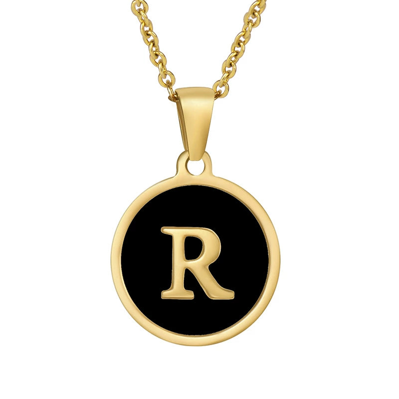Perrine black initial disc necklace, letter R
