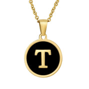 Perrine black initial disc necklace, letter T