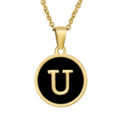 Perrine black initial disc necklace, letter U