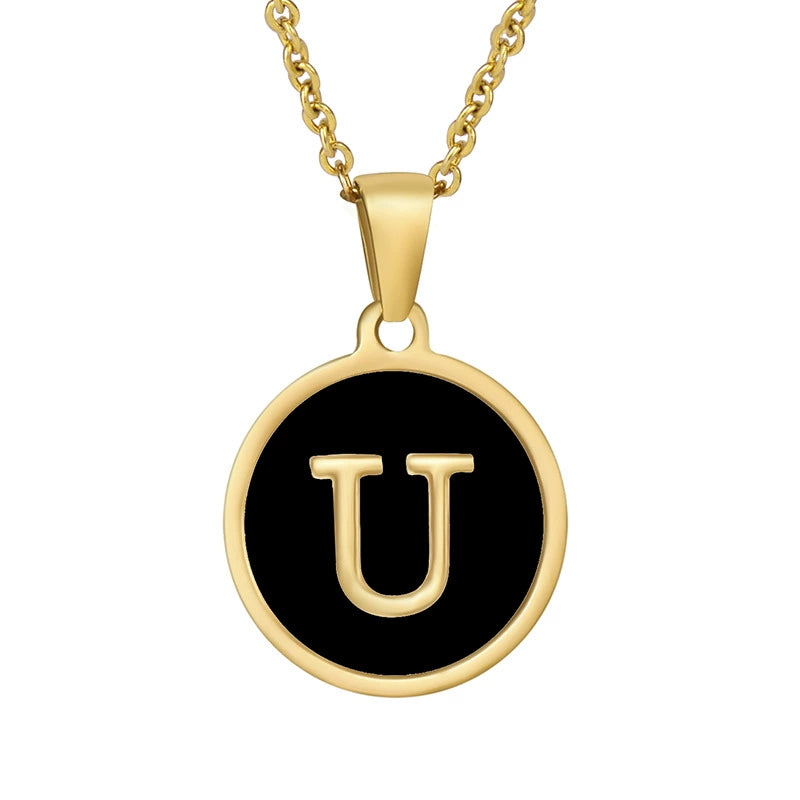 Perrine black initial disc necklace, letter U