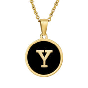 Perrine black initial disc necklace, letter Y