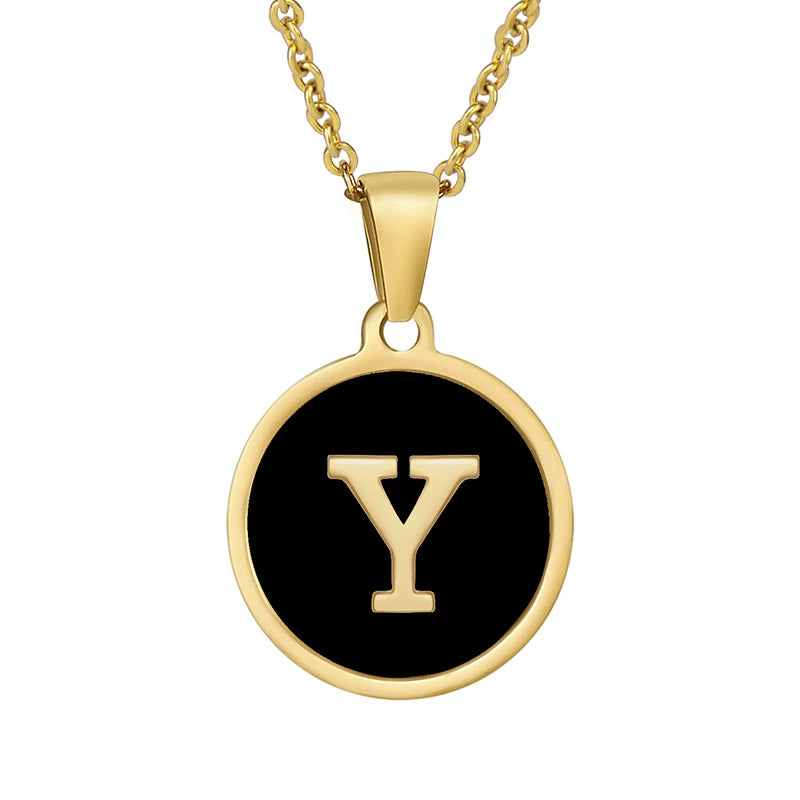 Perrine black initial disc necklace, letter Y