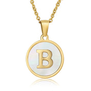 Perrine gold initial disc necklace, letter B on mother of pearl