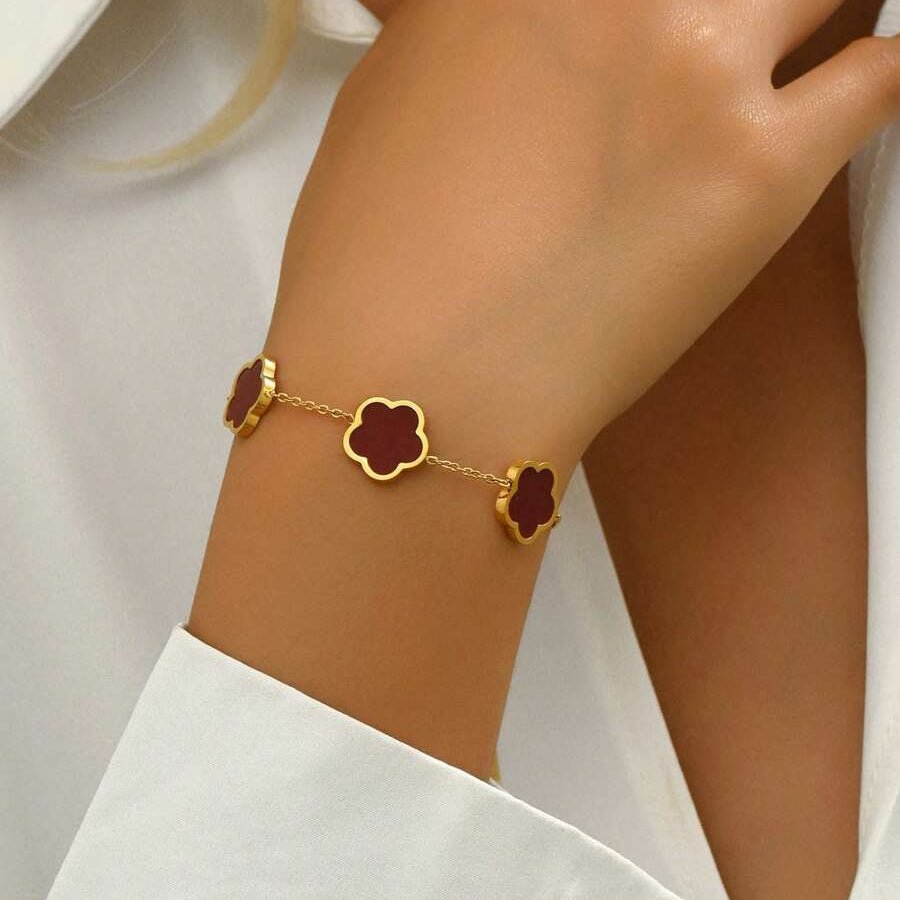 Rhea Clover Bracelet - Burgundy - 7