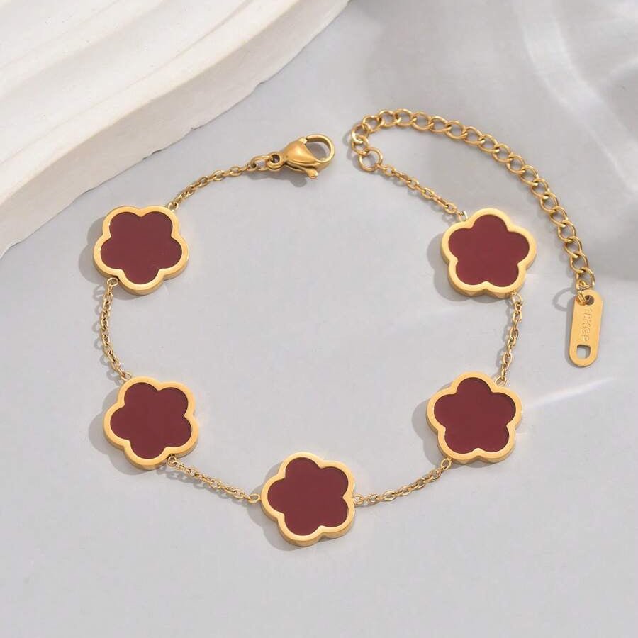 Rhea Clover Bracelet - Burgundy - 8