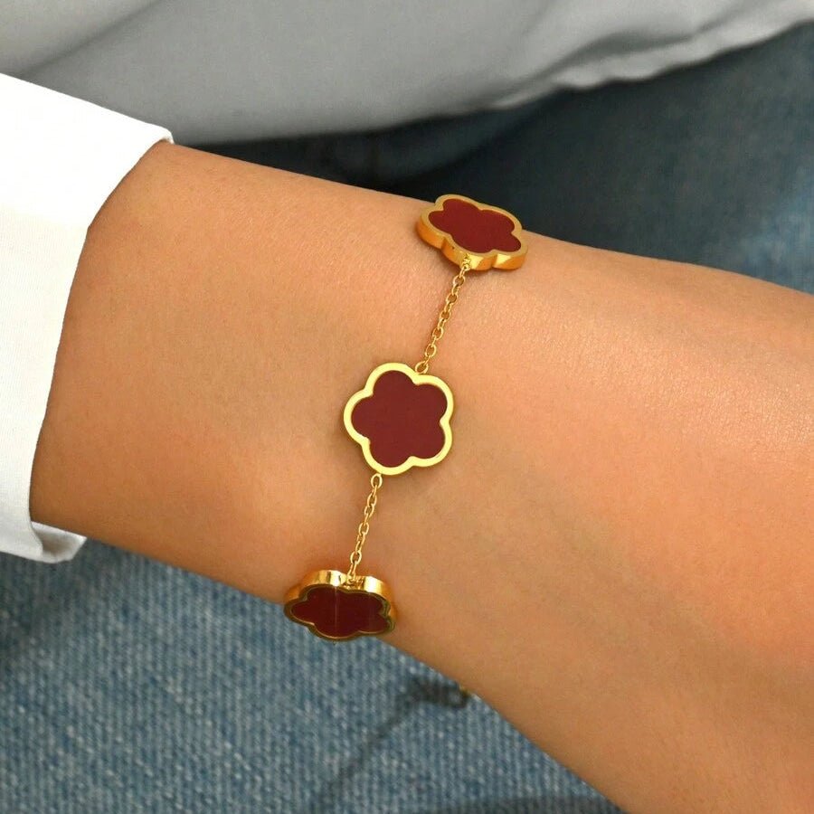Rhea Clover Bracelet - Burgundy - 9
