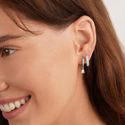 Silver Hoops with White Crystals - NAVALLIEarrings