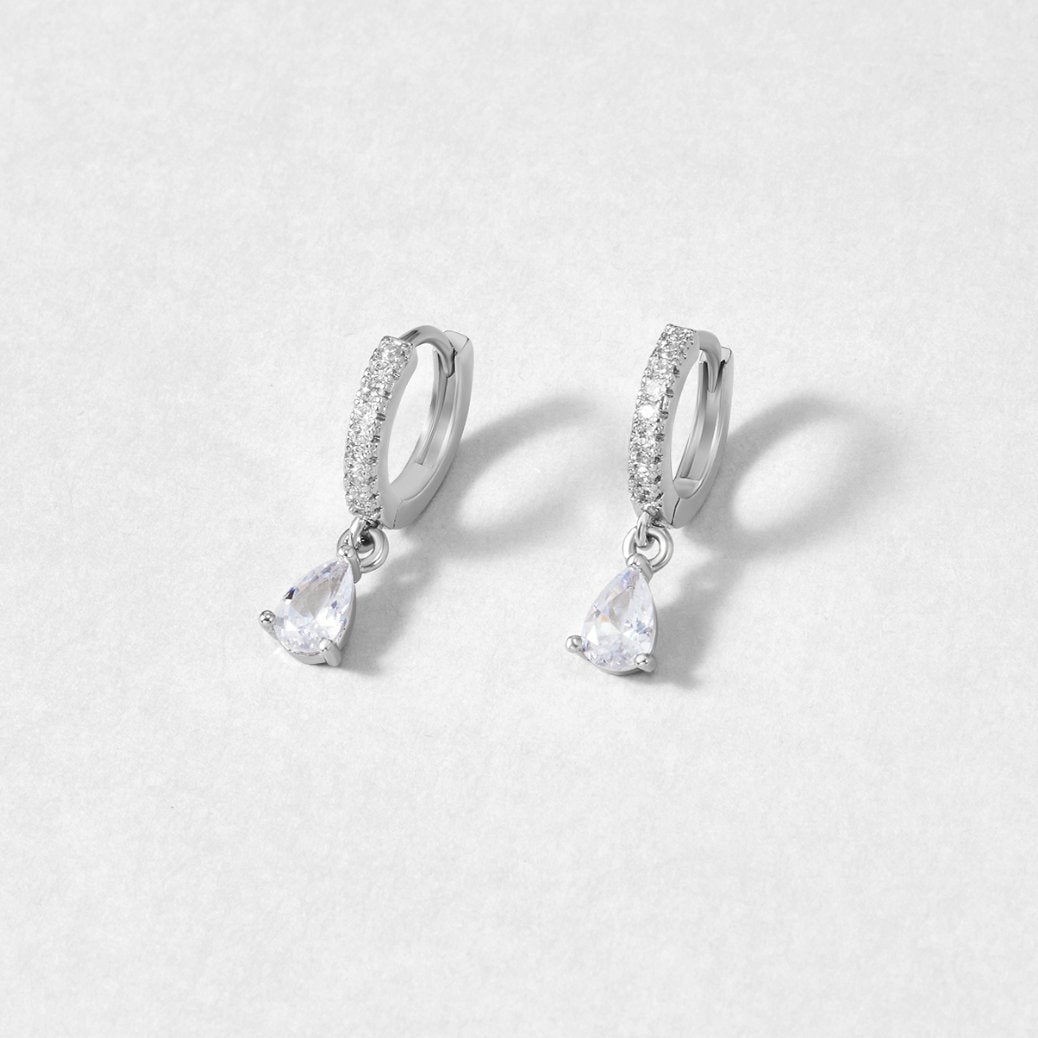 Silver Hoops with White Crystals - Earrings - 2