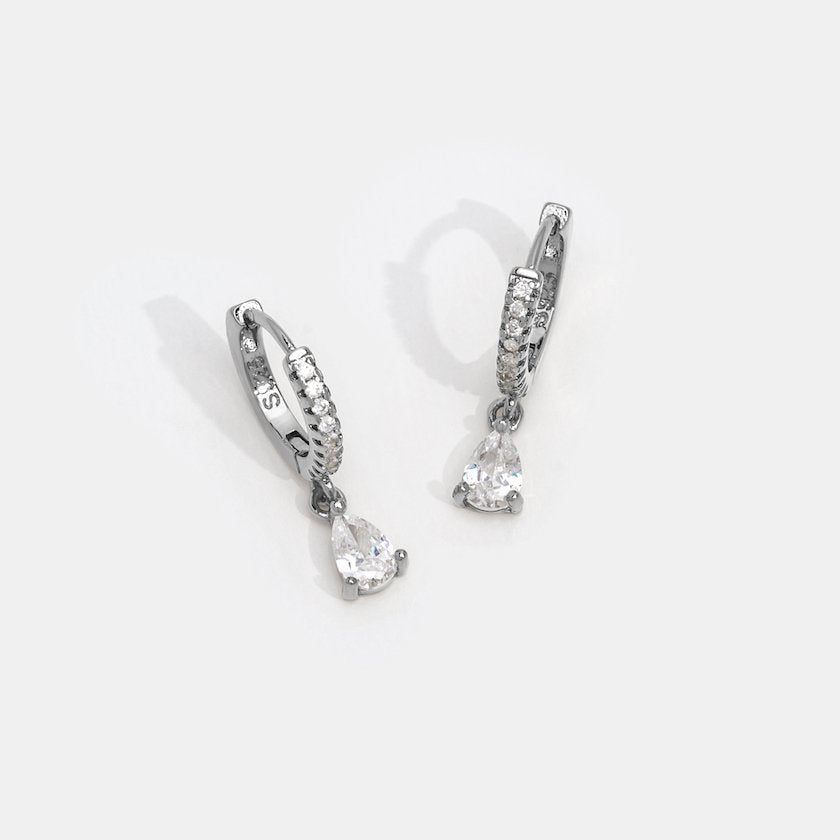 Silver Hoops with White Crystals - Earrings - 3