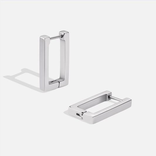 Silver Rectangle Hoop Earrings - My StoreEarrings