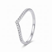 Soline silver V-shaped band with a row of cubic zirconia on white background