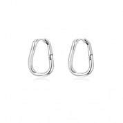 Silver twisted hoop earrings side by side on white