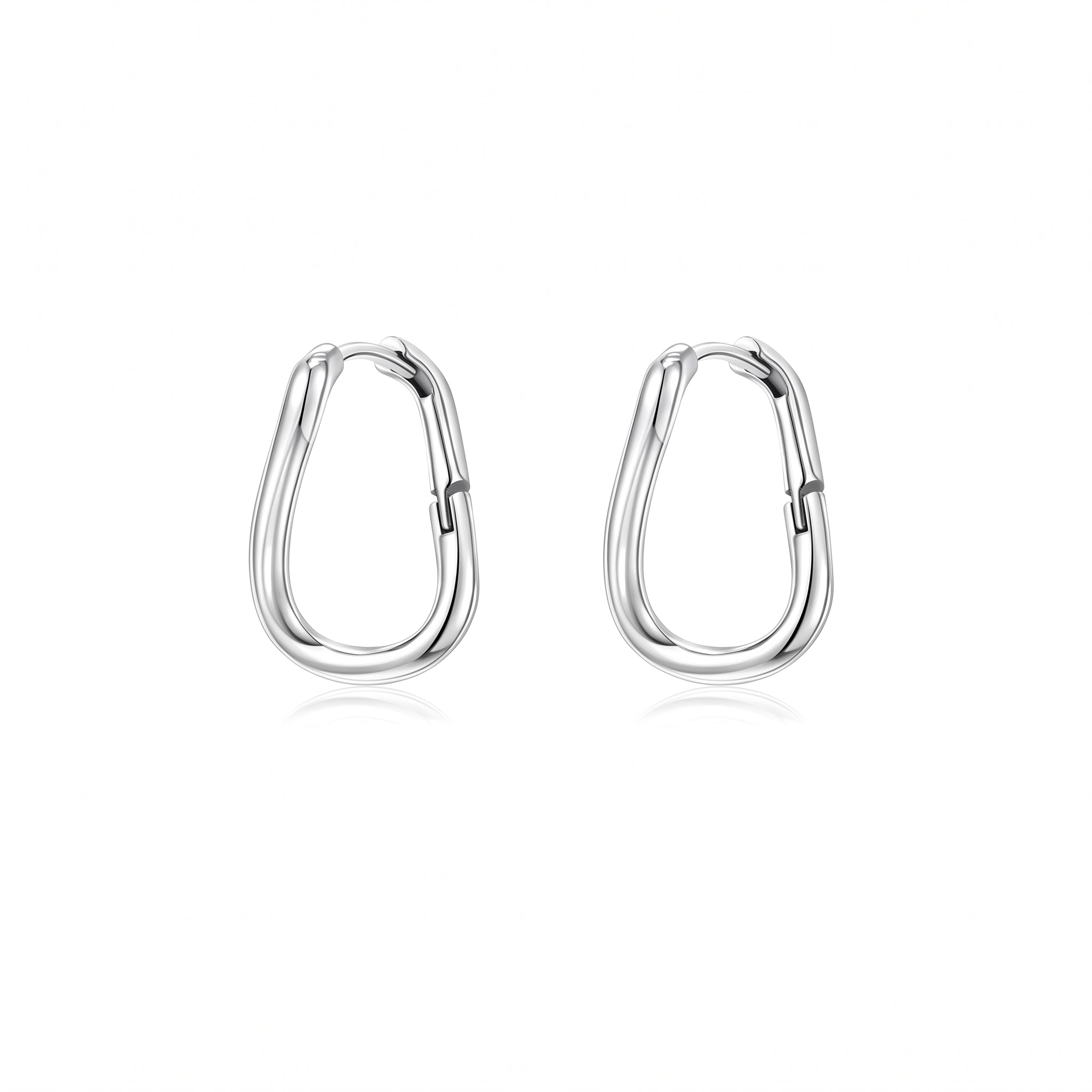 Silver twisted hoop earrings side by side on white