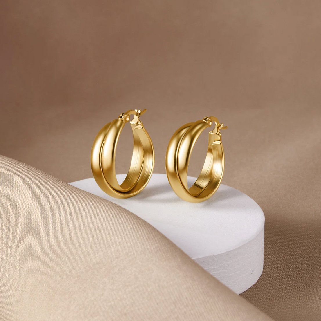 Talia Sleek Gold Hoops - Earrings - 