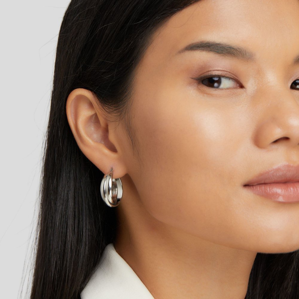 Talia Sleek Silver Hoops - Earrings - 5