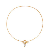 Paperclip & Pearl Drop Gold Necklace