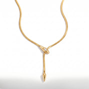 Vesper gold snake lariat necklace, on white
