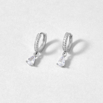 White Crystal Silver Hoop Earrings - My StoreEarrings