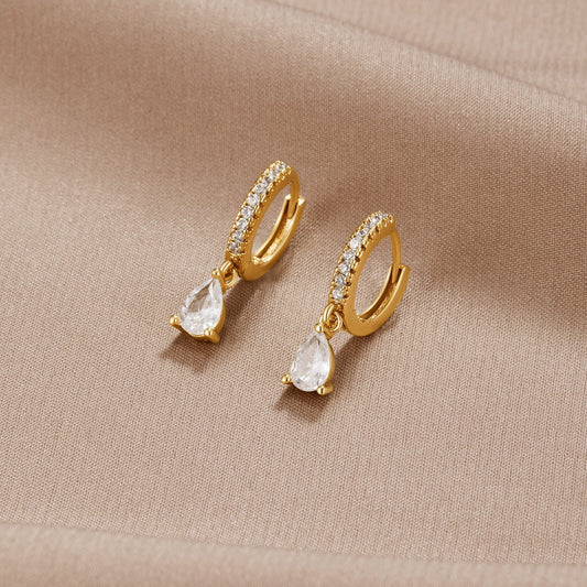 White Ivory Crystal Gold Hoop Earrings - My StoreEarrings