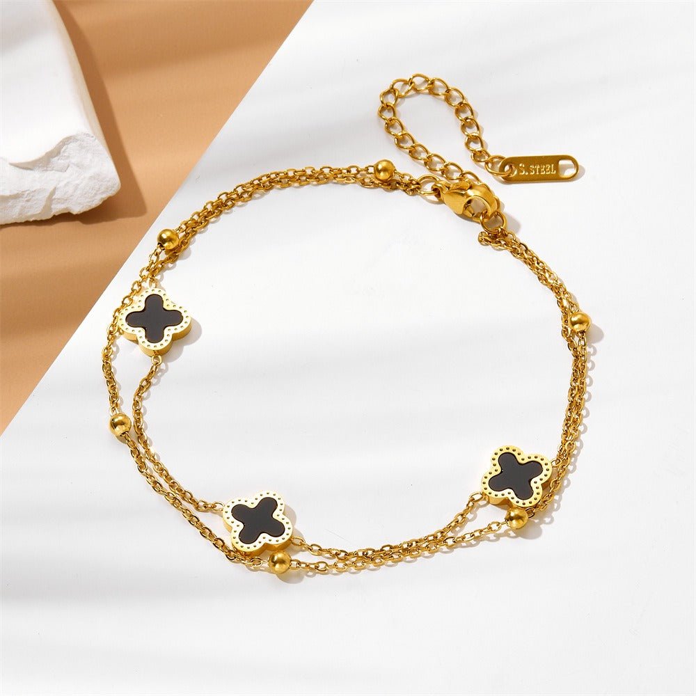 Zaria Clover Anklet - Anklet - Gold - Black - 2